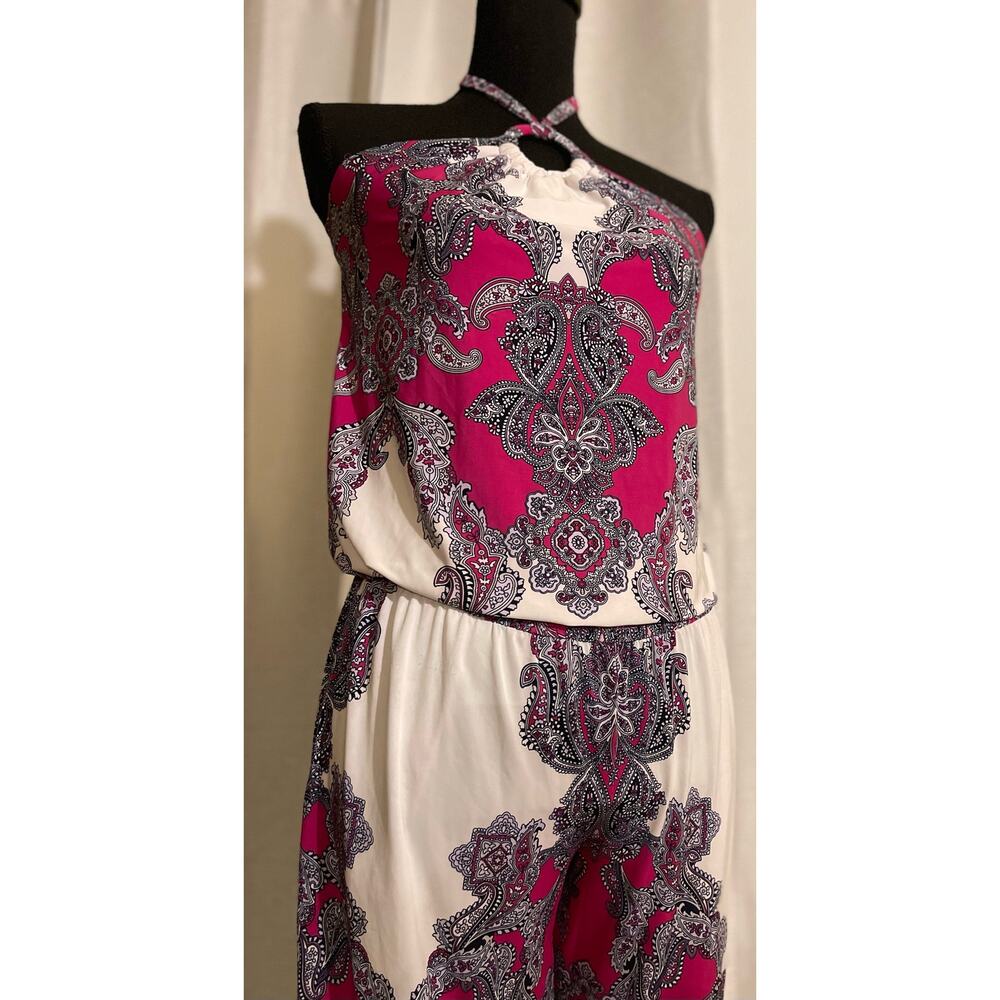 INC Paisley Halter Jumpsuit Wide leg Size Small Pink White Wide Leg
